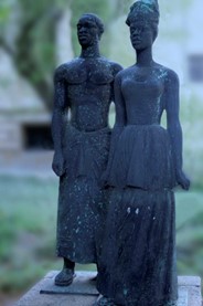 African couple statue (Gerhard Geyer, 1965) honoring Anton Wilhelm Amo, University of Halle, Germany 